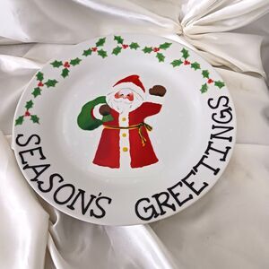 VINTAGE SEASON'S GREETINGS SANTA 9'' PLATE LTD COMMODITIES 1998